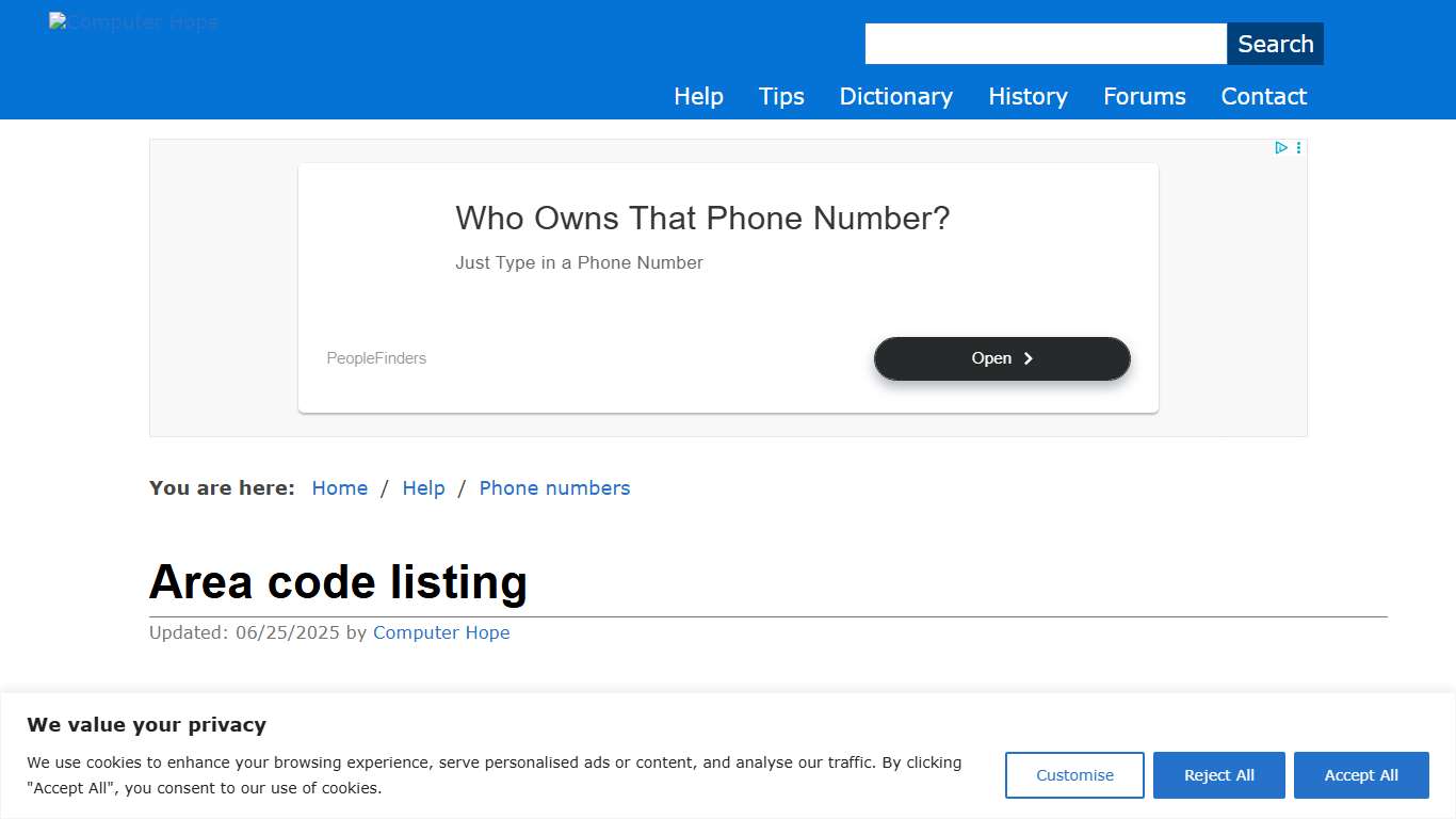 Area Code Listing